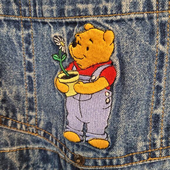 Vintage Disney Winnie the Pooh Denim Shortalls Kids Size S Embroidered Romper - Picture 2 of 11